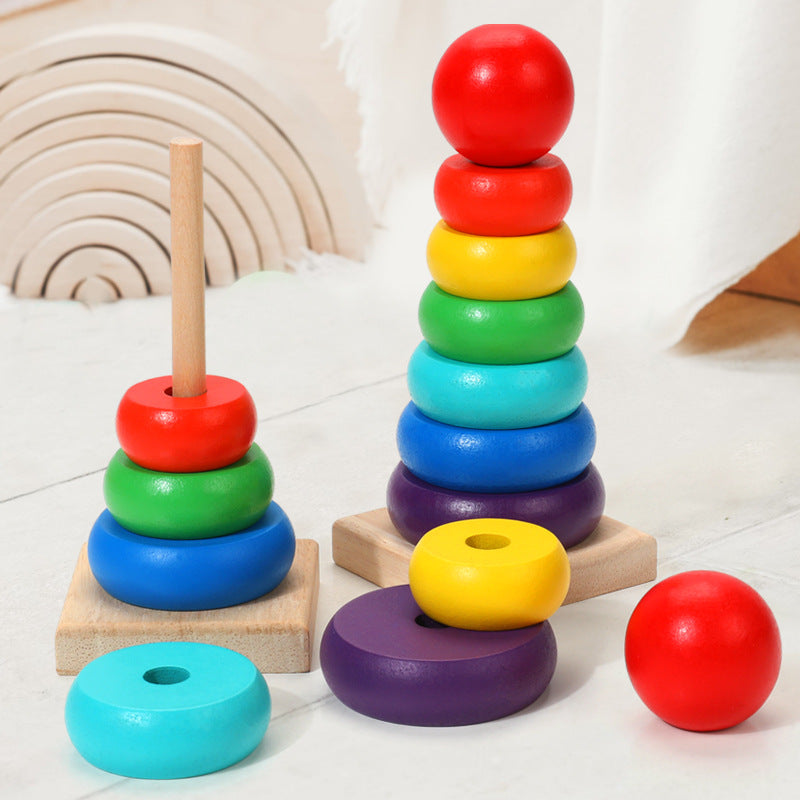 Wooden Rainbow Stacking Tower Educational Toy for Kids