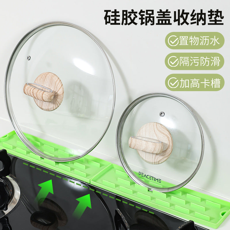 Narrow Seam Pot Lid Storage Mat Household Multi-functional Countertop Placement Mat Non-slip Draining Stove Spatula Kitchen Rack