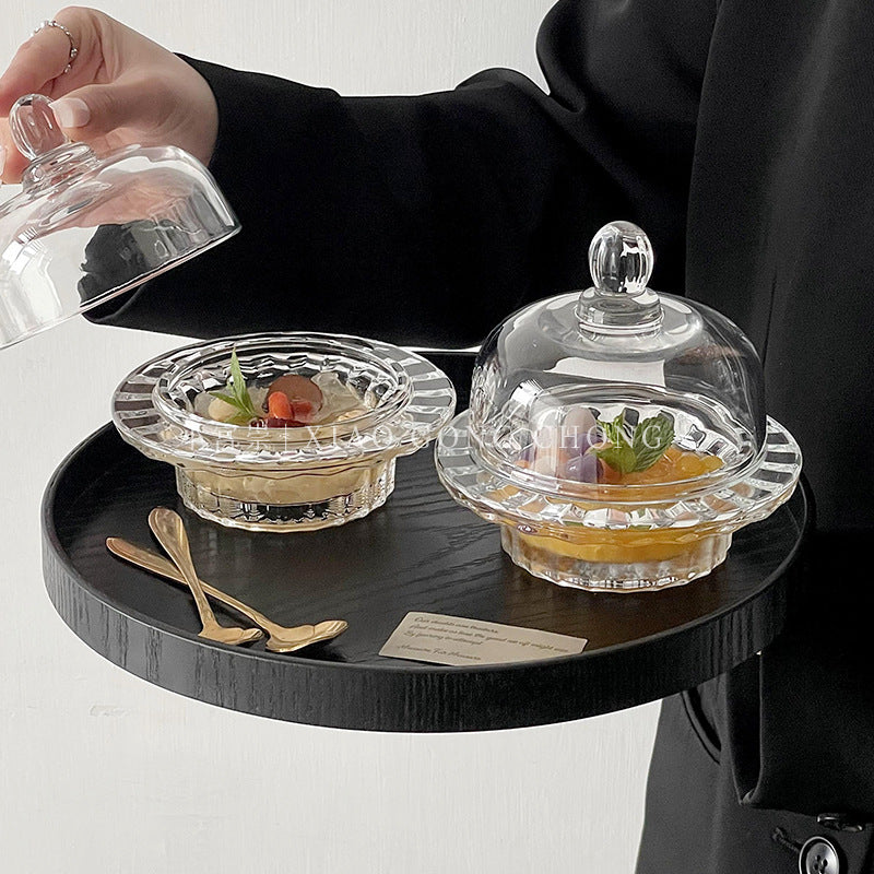 Glass Bird's Nest Stew Bowl with Lid, Transparent Dessert and Soup Bowl Set