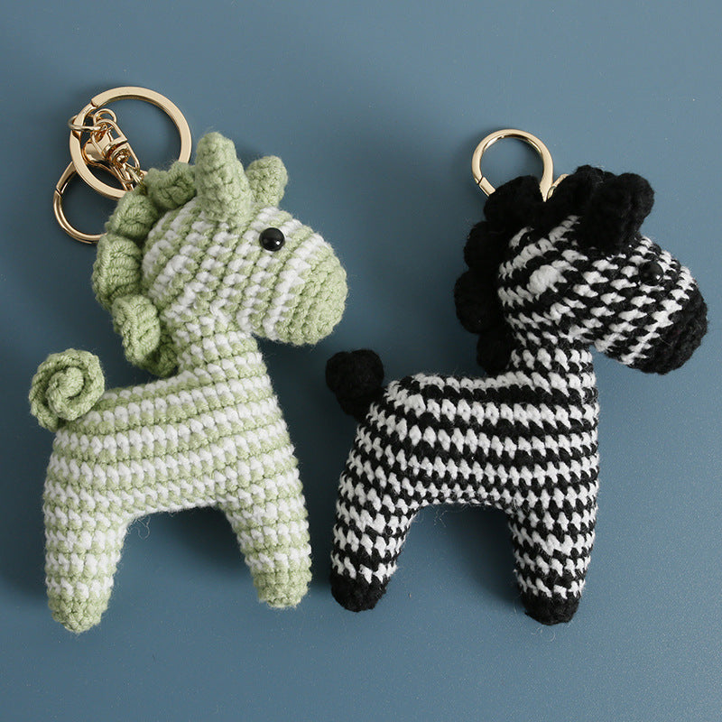 Hand-Knitted Cartoon Horse Bag Charm, Crocheted Zebra Doll Keychain, Premium Bag Accessory