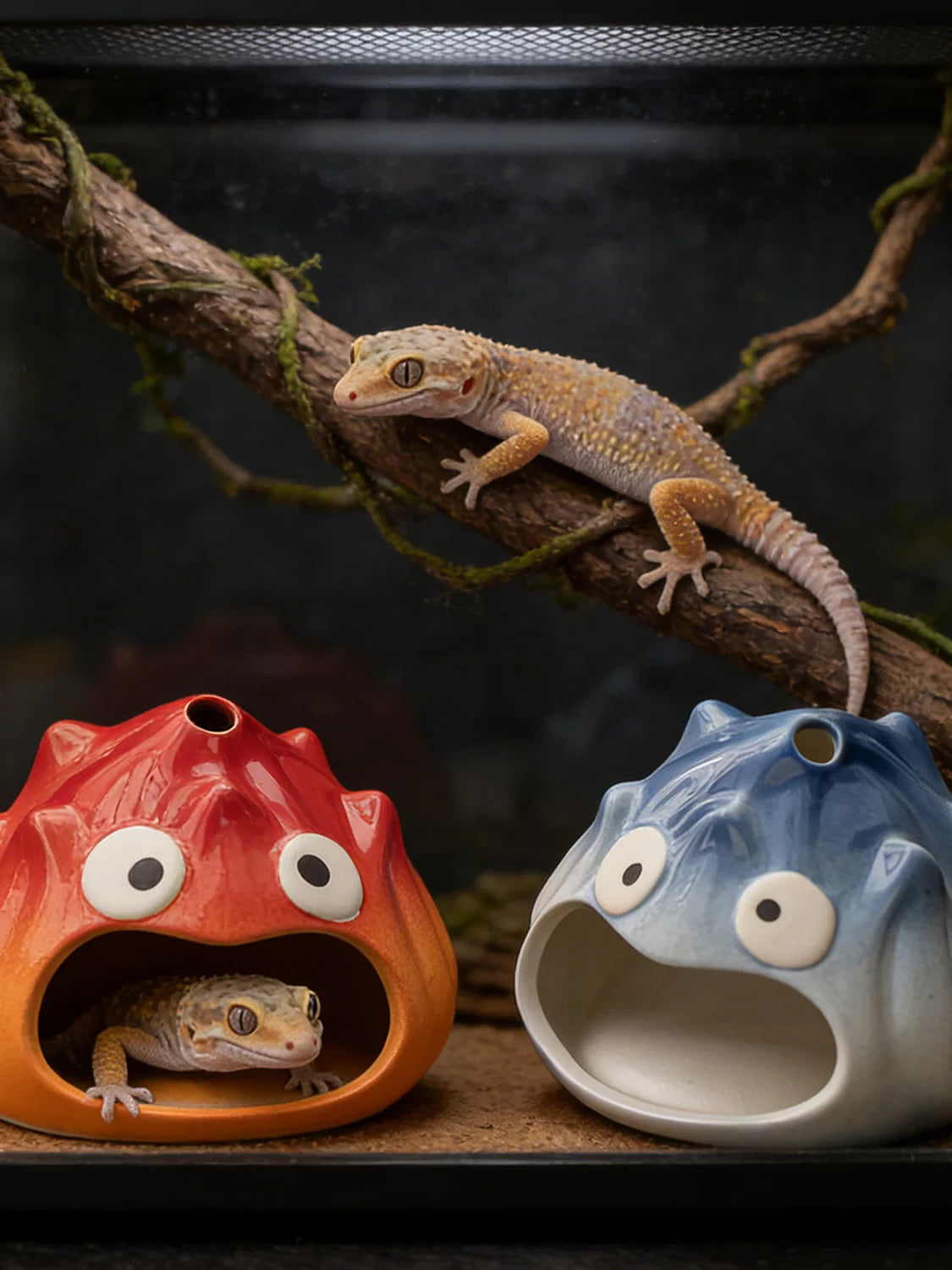 Ceramic Reptile Hideout Cave for Lizards, Geckos, Snakes, and Frogs - Terrarium Decor