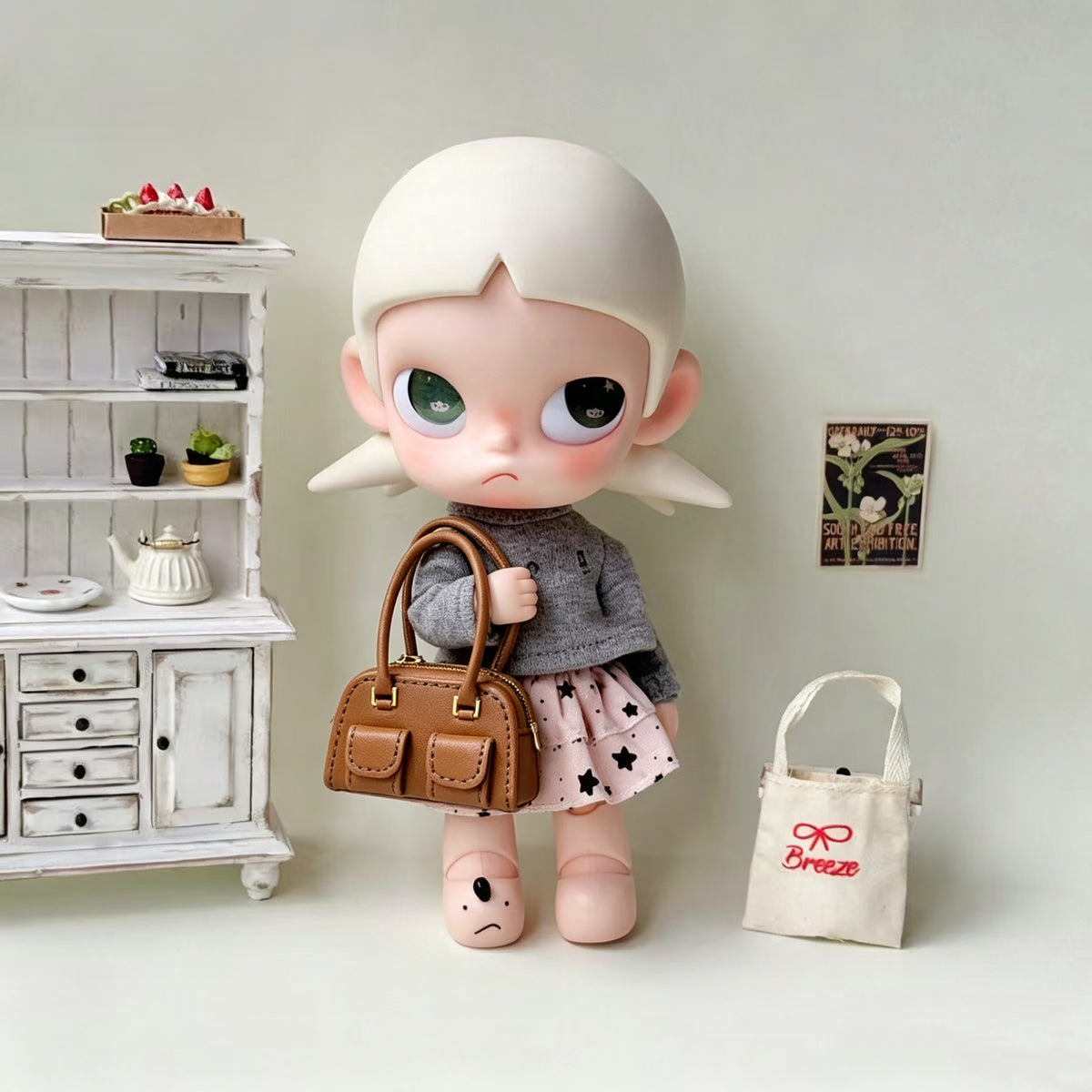 Doll Fashion Mini Double Pocket Bag for OB11 Dolls, Exquisite Doll Accessories Photography Prop