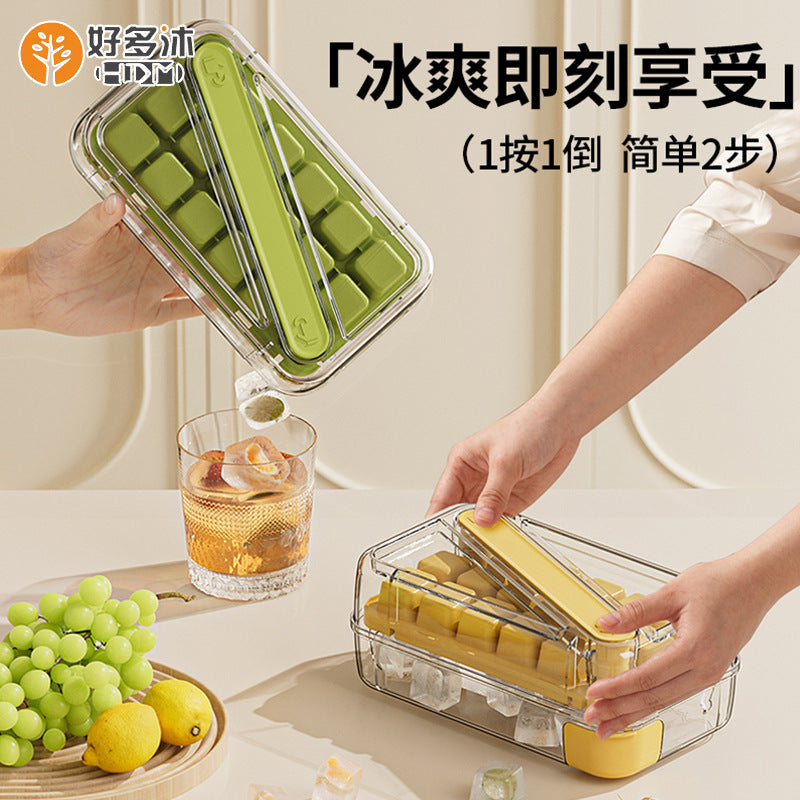 Press-Type Ice Cube Tray with Lid for Home Refrigerator, Quick Release Ice Box