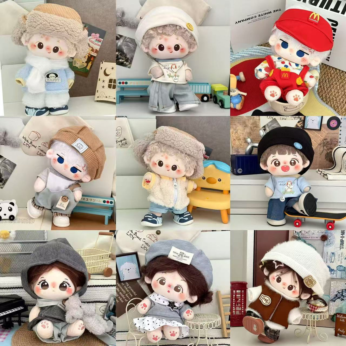 20cm Cotton Doll Clothes Set: Overalls, Skirts, and Outfits for Plush Dolls