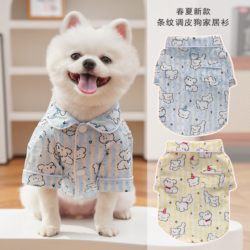 Pet Dog Cotton Shirt with Puppy Print for Small to Medium Breeds