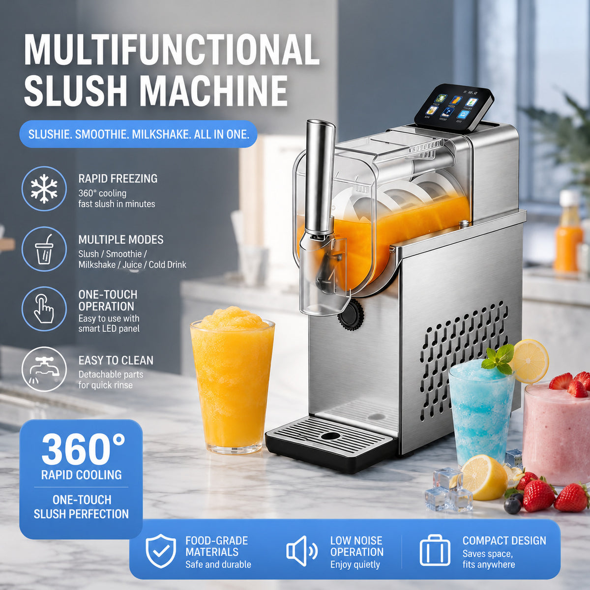 2026 Stainless Steel Automatic Ice Cream & Slushie Maker for Home Use