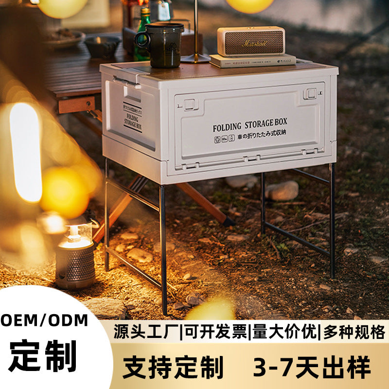 Foldable Car Trunk Organizer Storage Box with Wooden Lid for Camping Picnic Outdoor Use
