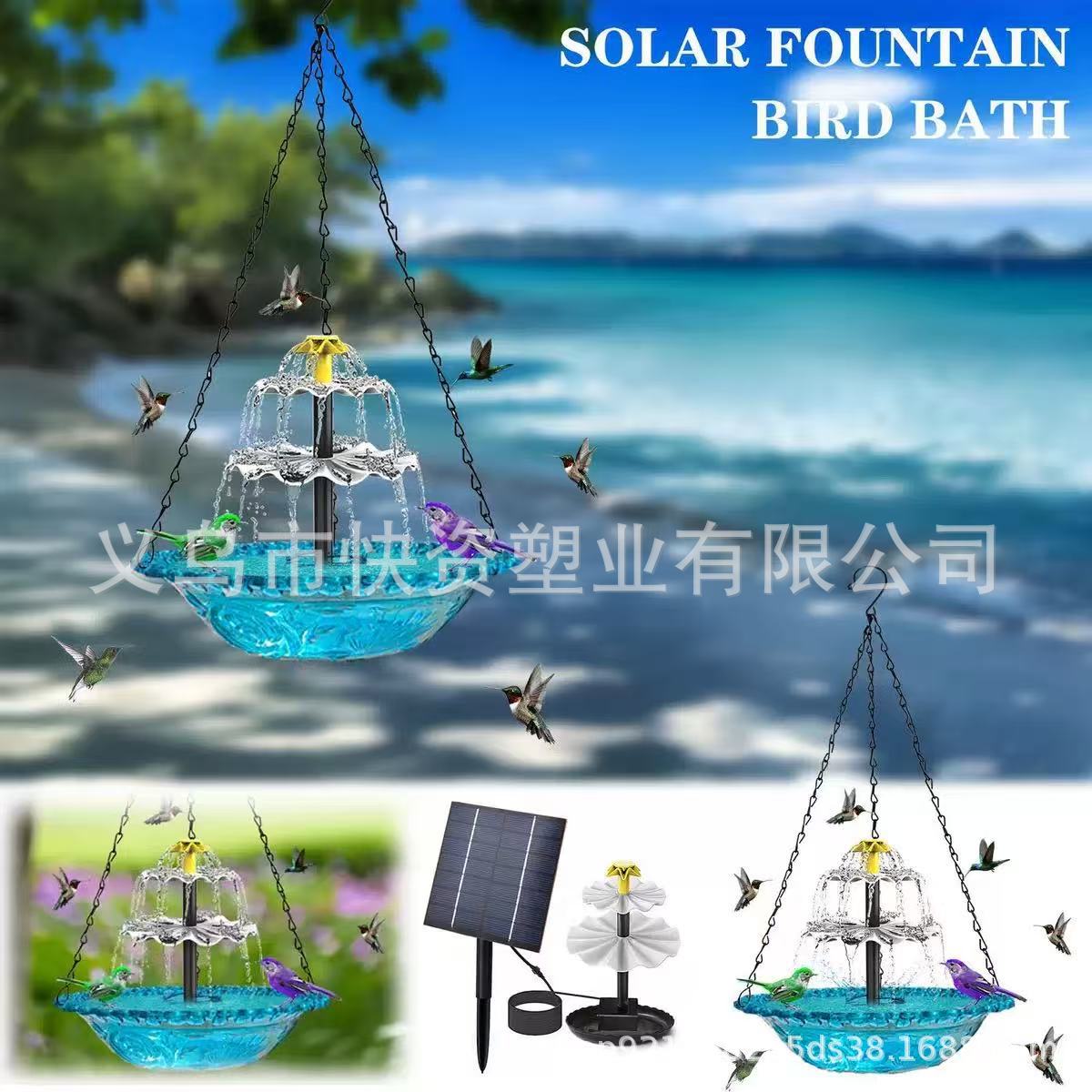 Solar Floating Bird Bath Fountain with Hanging Bird Feeder for Outdoor Garden