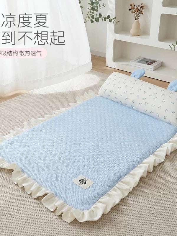 Pet Cooling Mat with Rabbit Ear Pillow for Cats and Dogs, Summer Sleep Pad