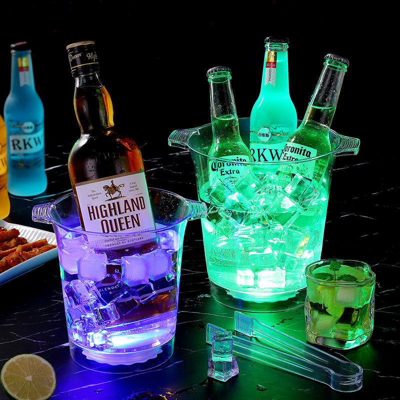 Acrylic Champagne Ice Bucket with Double Handles, LED Luminous Beer Cooler for Bar KTV