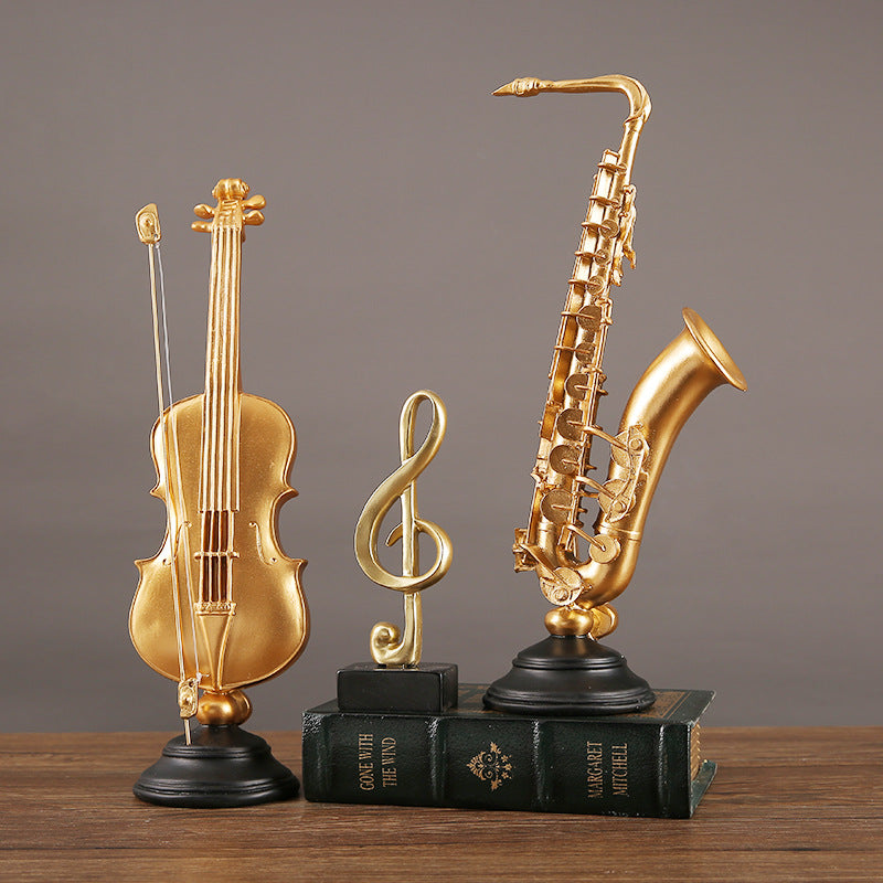 Luxury Saxophone Violin Resin Ornament for Wine Cabinet TV Cabinet Desktop Music Craft Instrument Model