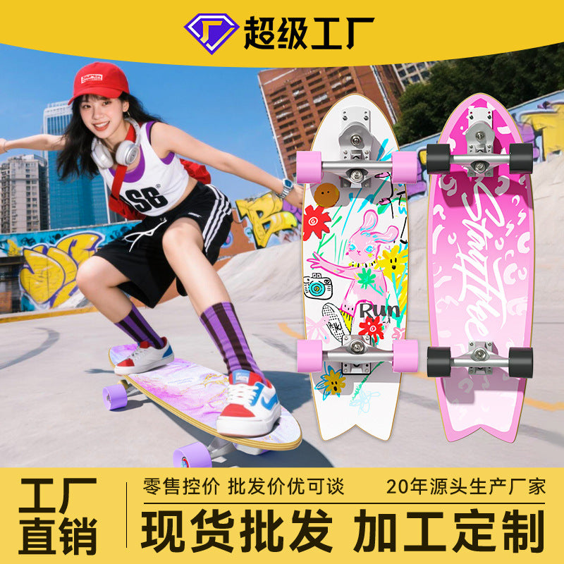 S7 Surfskate Skateboard for Cruising and Pumping, 32-inch Canadian Maple Deck