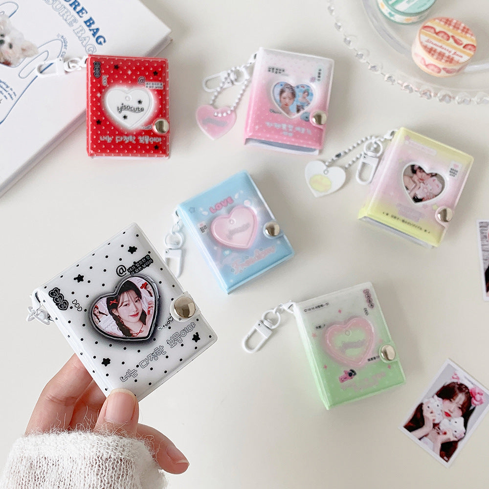 Hisocute Cartoon Heart Mini Photo Album Keychain for 2-inch ID Photos