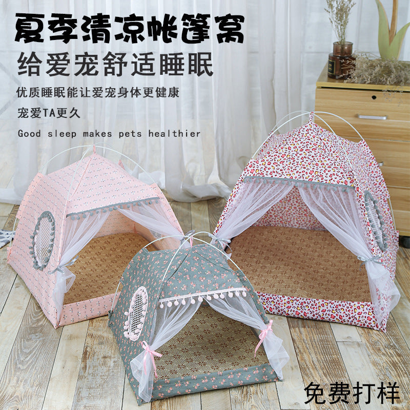 Pet Tent Bed for Cats and Small Dogs, All Seasons, Washable, Foldable, Semi-Enclosed Design