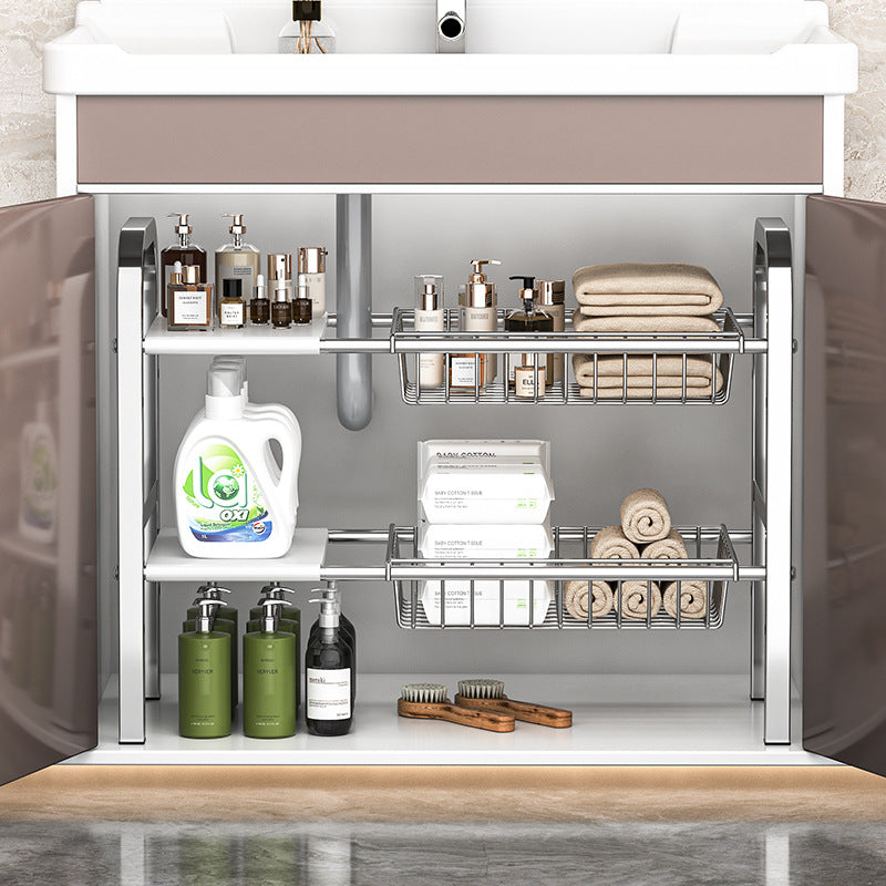 Stainless Steel Under-Sink Expandable Storage Rack for Kitchen Countertop and Cabinet Organization