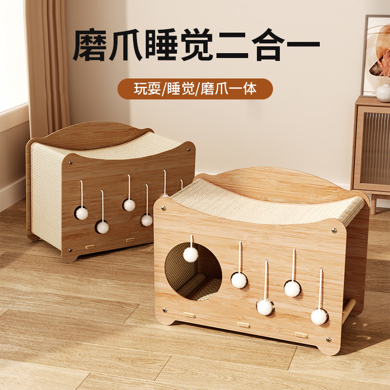 Cat Scratching Board with Sisal Ball Toy and Double-Layer Cat House