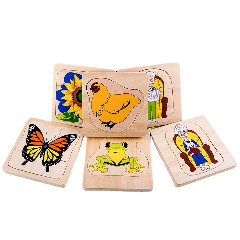 Montessori Multi-Layer Puzzle Board for Kids, Educational Cognitive Toy for Animal and Plant Life Cycles