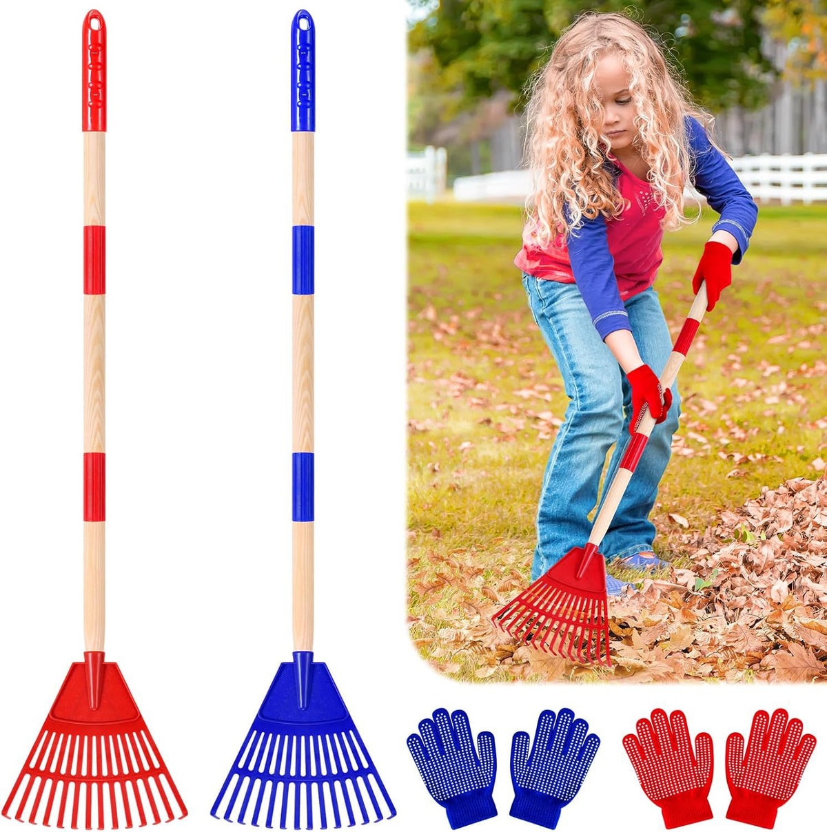 Detachable Leaf Rake with Wooden Handle for Garden and Lawn Care