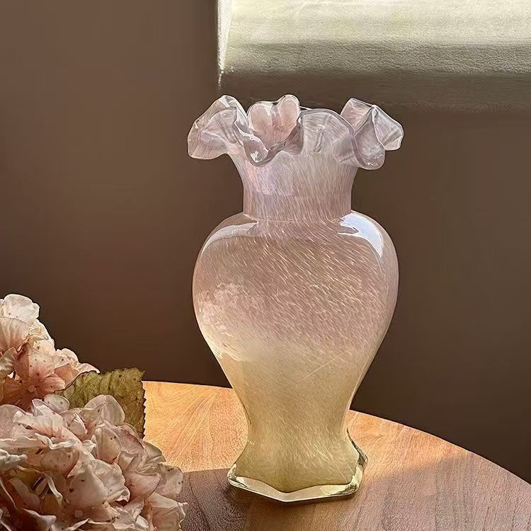 Vintage French Style Ribbed Glass Vase for Hydroponic or Floral Arrangements