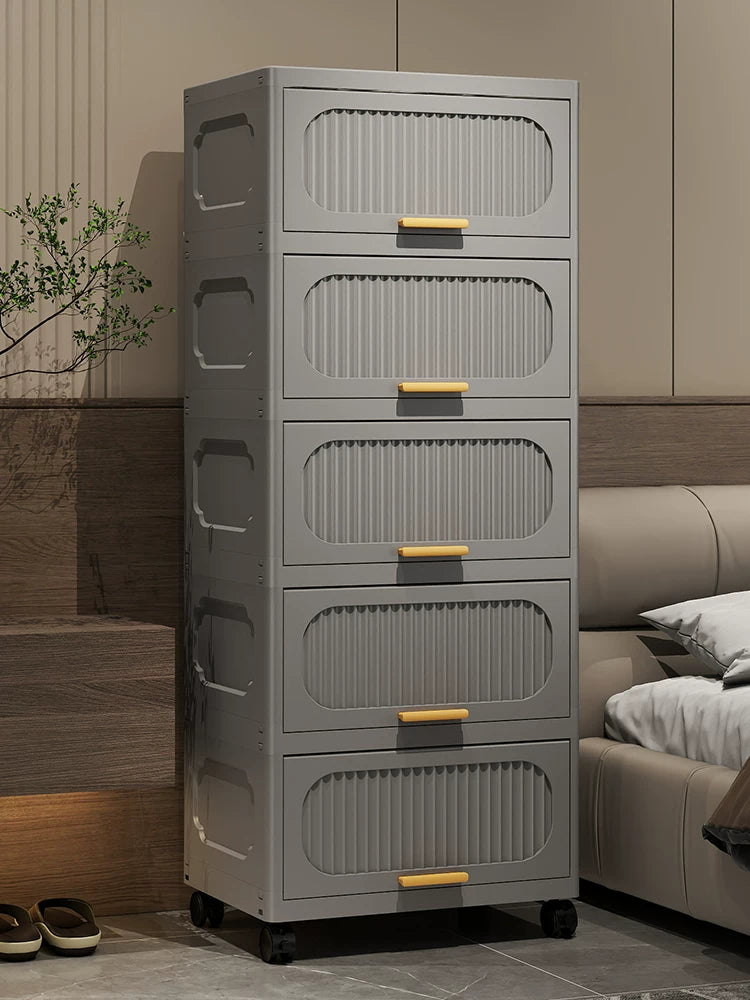 Thickened Plastic Storage Cabinet with Flip-Top Lid and Wheels for Living Room Bedroom Snacks Cosmetics