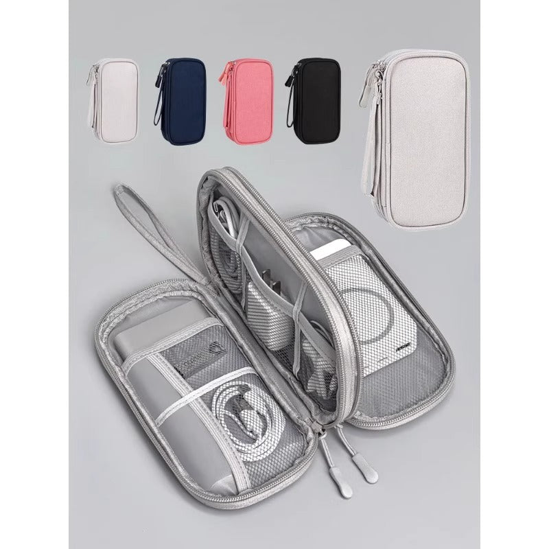 Double-Layer Electronic Organizer Bag for Cables, Power Bank, USB Drive, Mouse, and Hard Drive