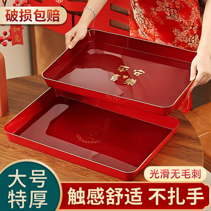 Red Rectangular Wedding Serving Tray for Engagement, Banquets, and Candy