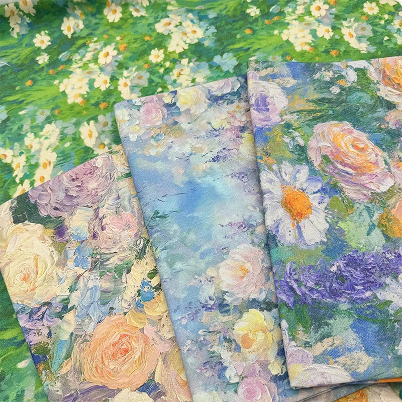 American Style Floral Print Cotton Linen Fabric for DIY Decor and Tablecloths