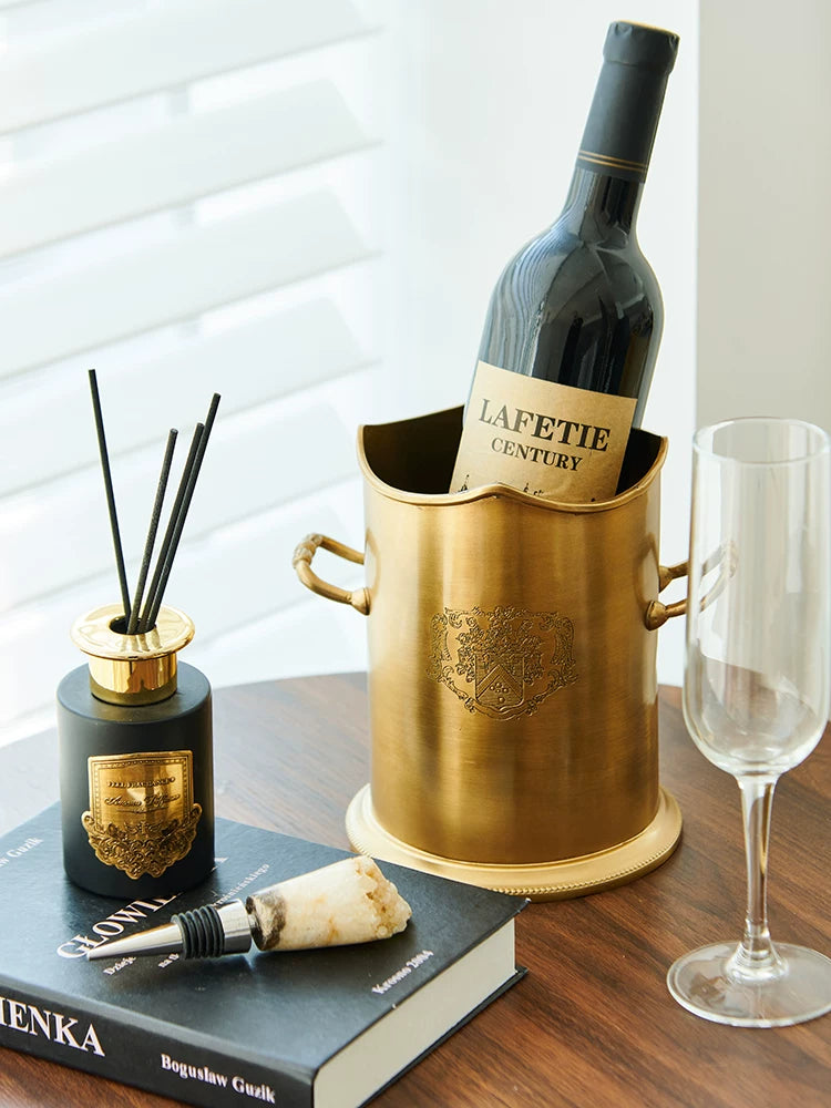 Handcrafted Brass Ice Bucket with Handles for Wine, Champagne, and Beer - Ideal for Home, Hotel, and Restaurant Use