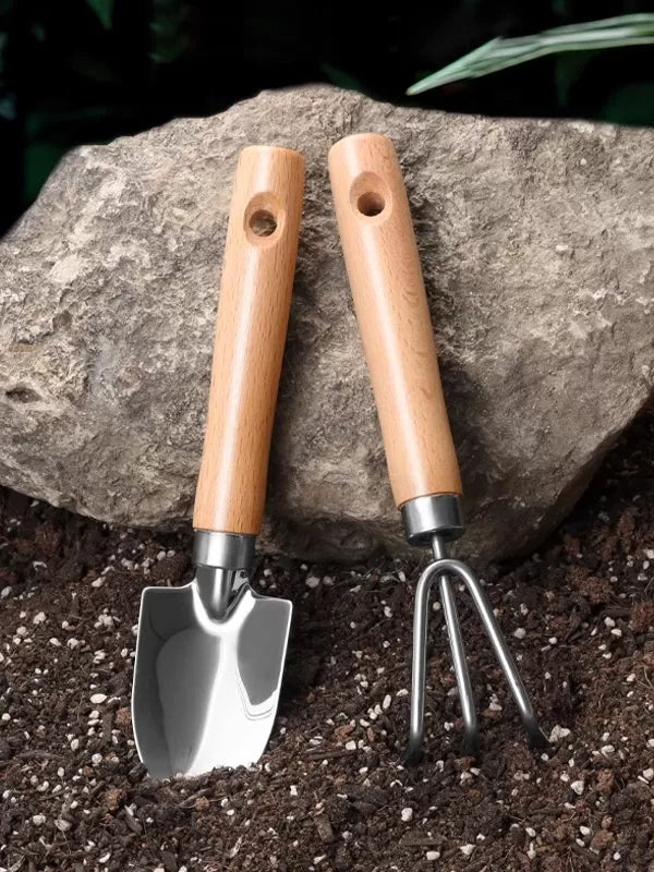 Mini Garden Hand Tool Set - Stainless Steel Trowel and Rake for Potted Plants and Gardening