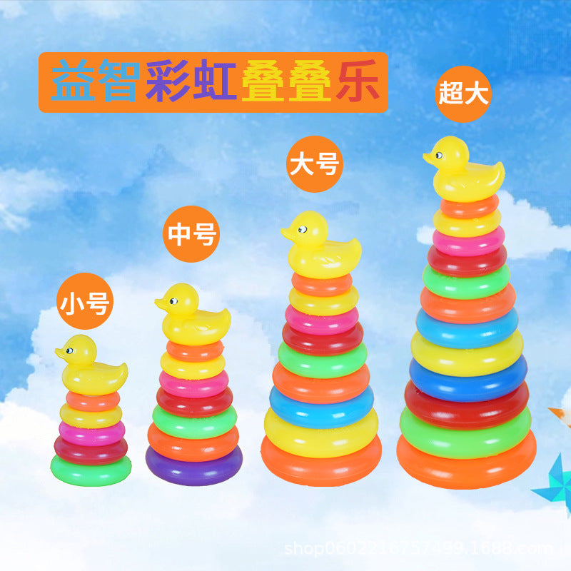 Rainbow Stacking Rings Toy Set for Babies and Toddlers, Early Education Stacking Cups with Animal Toppers
