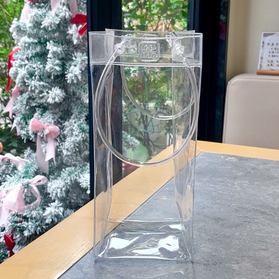 PVC Transparent Wine Ice Bag with Handle for Chilling Wine Bottles