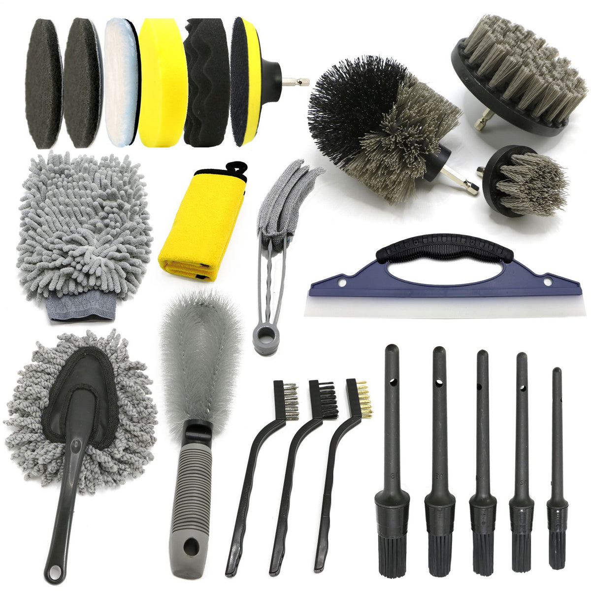 23-Piece Car Cleaning and Polishing Kit with Drill Brushes and Waxing Pads