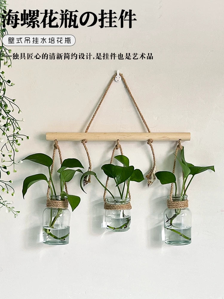 Nordic Ins Style Hemp Rope Conch Glass Hydroponic Vase Wall Decor