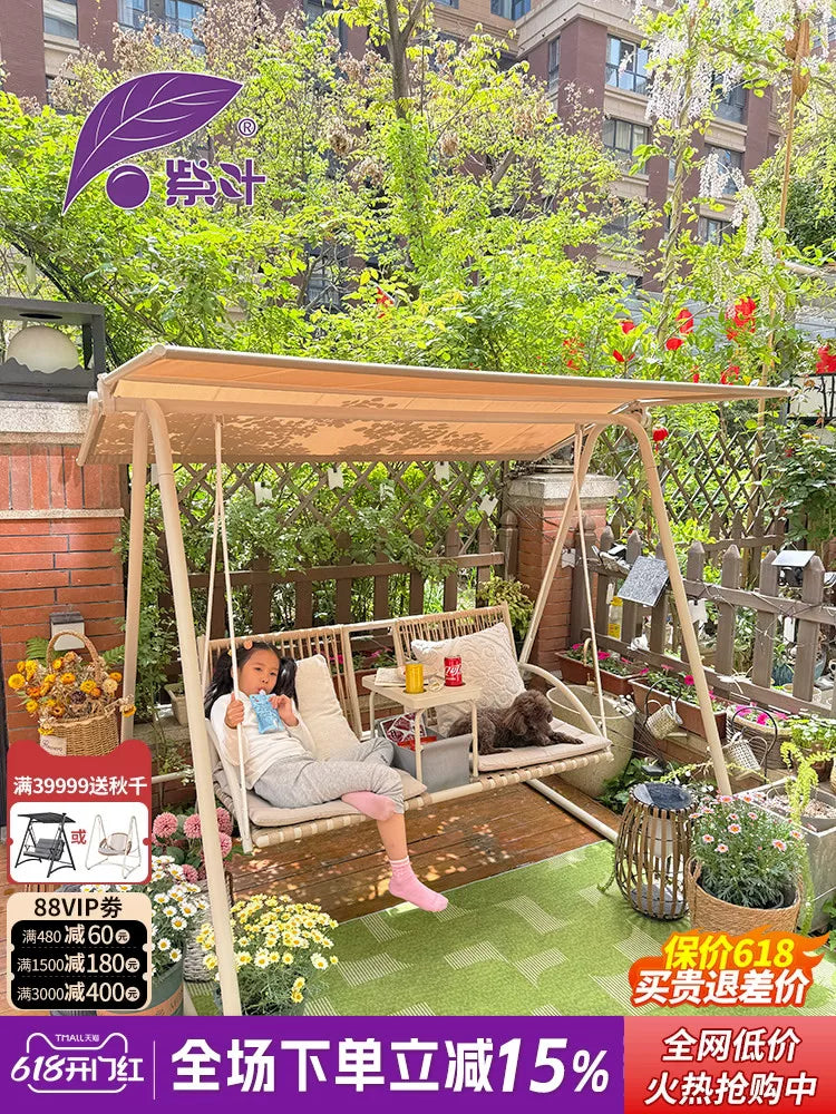 Purple Leaf Southern Maple Swing Outdoor Courtyard Garden Balcony Rural Yard Hanging Chair Double Terrace Swing Chair