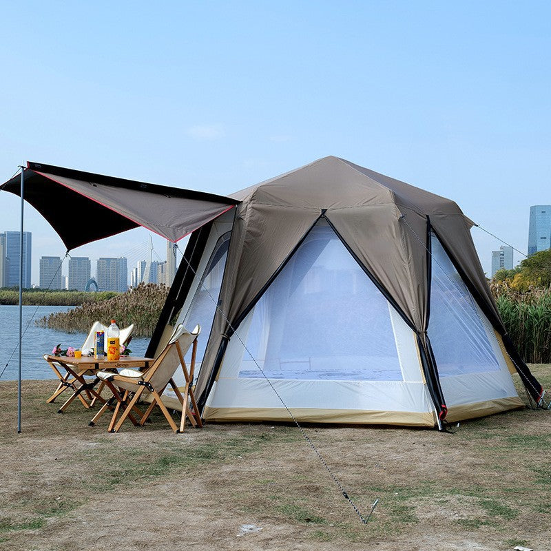 Automatic Pop-Up Camping Tent, Double-Layer Waterproof Sunshade with Black Glue Coating, Aluminum Pole Design