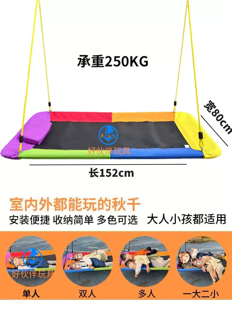 Outdoor Garden Hammock Swing for Kids Playground, Durable Oxford Cloth Multi-Person Long Swing, No-Drill Colorful Swing