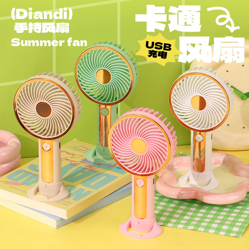 Portable USB Rechargeable Handheld Fan with LED Light and Phone Stand for Desk, Dorm, Office