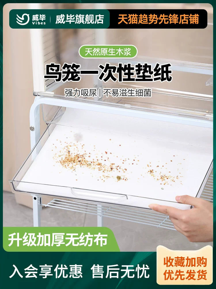 Disposable Absorbent Bird Cage Liners for Parrots and Other Birds, 100-Count Pack