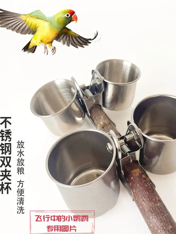 Stainless Steel Bird Feeder Cup for Cages - Parrot Food and Water Bowl