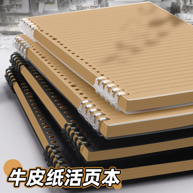 Kraft Paper Loose-Leaf Notebook with Detachable Pages, A5/B5 Refillable Journal with Grid/Blank Inserts