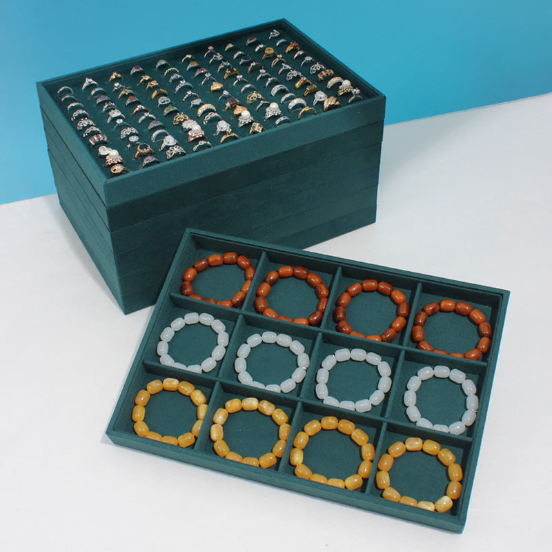 Dark Green Velvet Jewelry Display Tray for Necklaces, Rings, Bracelets, Earrings, and Pendants