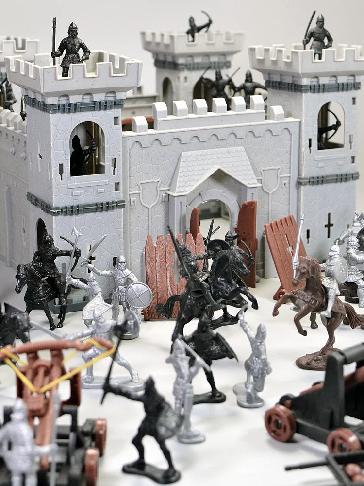 Medieval Castle Model with Soldier Figures Ancient Warfare Scene Building Toy Set