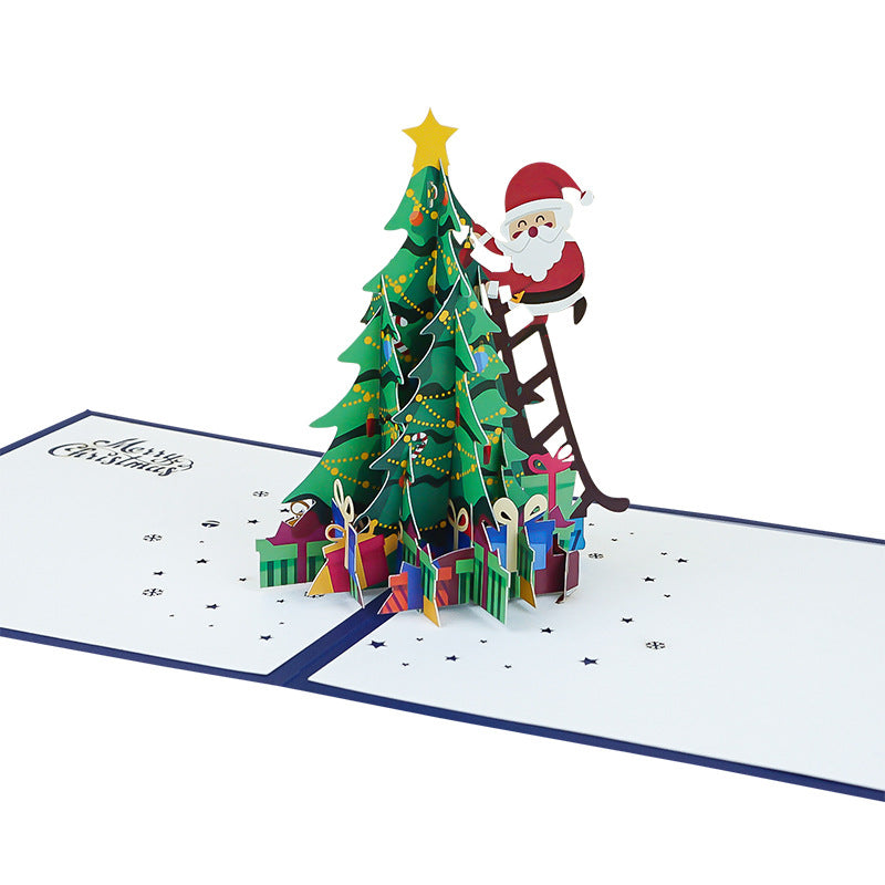 3D Pop-Up Christmas Tree Greeting Cards Laser Engraved Creative Holiday Cards