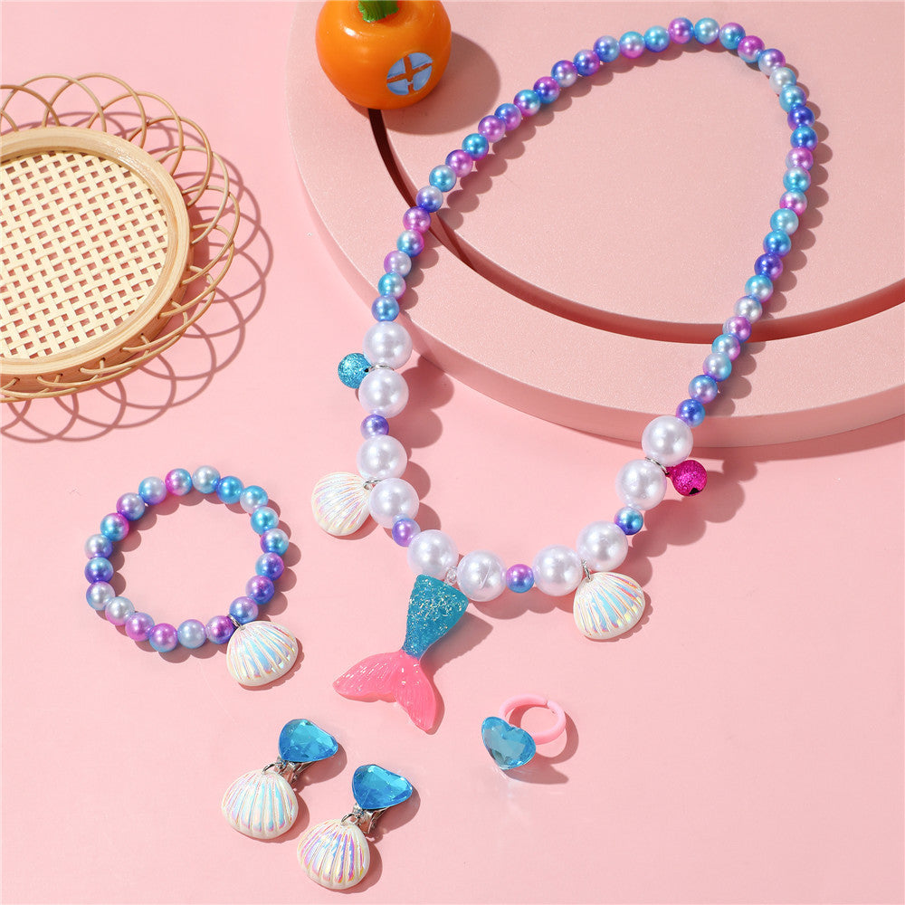 Kids' Dopamine Mermaid Tail Shell Necklace & Bracelet Jewelry Set
