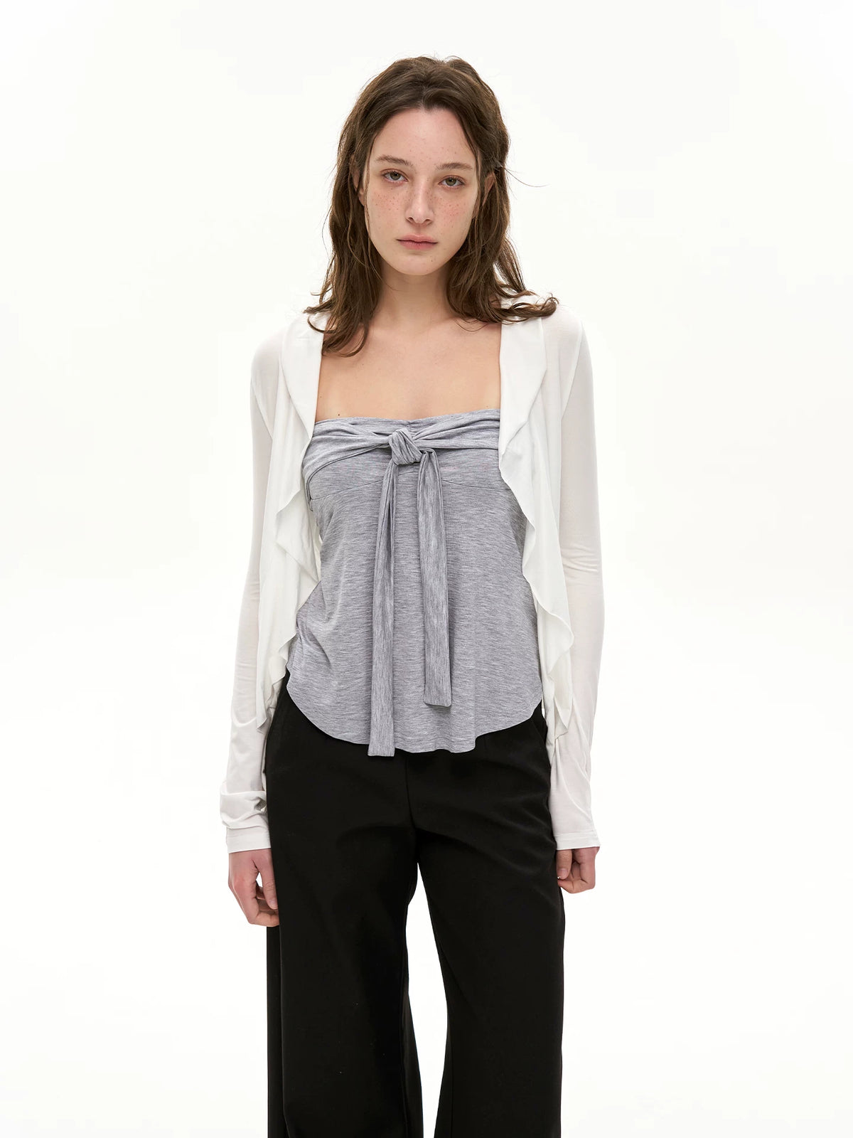 HEYABC Ruffle Cardigan and Bandeau Top Set for Women, Long Sleeve, Cool Touch, Versatile