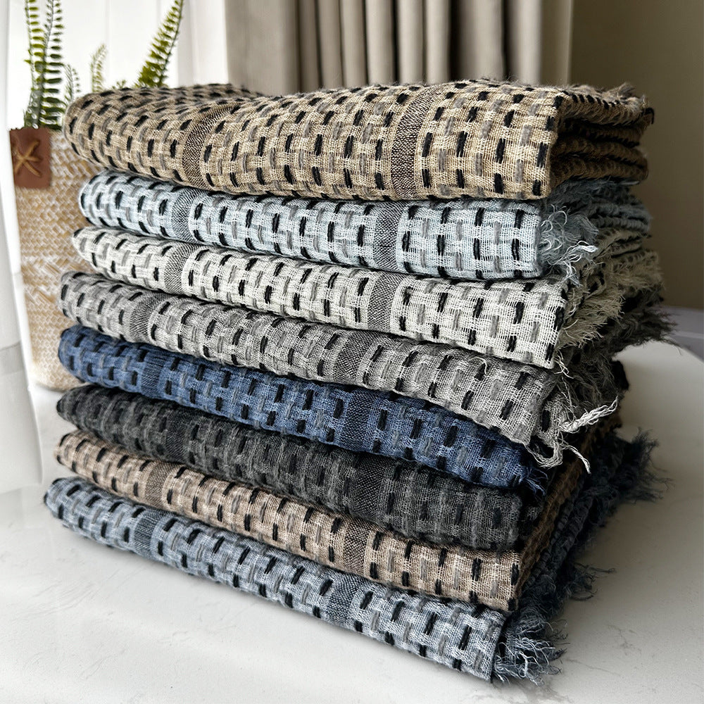 2025 New Japanese Style Waffle Knit Scarf for Women, Luxury Black and Gray Shawl