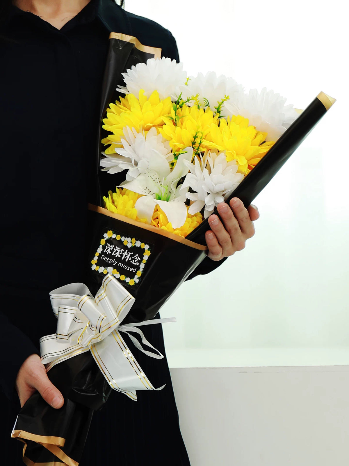 Artificial Chrysanthemum and Lily Bouquet for Tombstone Decoration