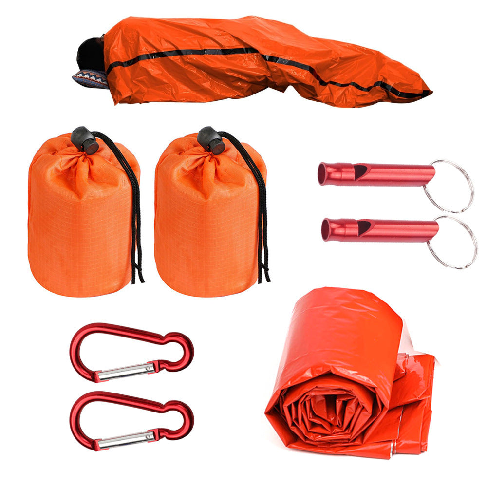 Emergency Mylar Thermal Blanket & Sleeping Bag Kit with Whistle for Camping Hiking Survival