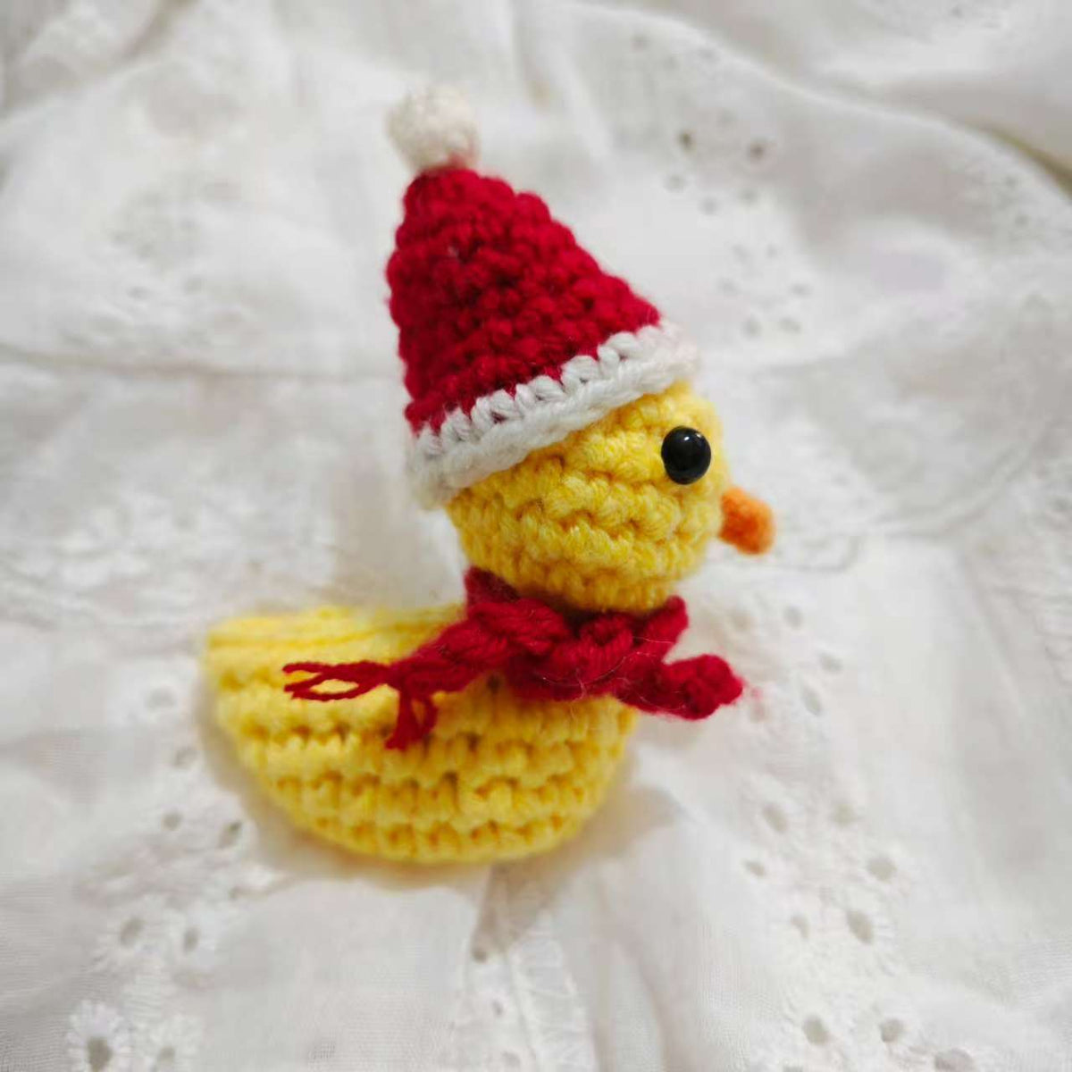 Hand-Knitted Christmas Yellow Duck Animal Keychain for Bags and Gifts