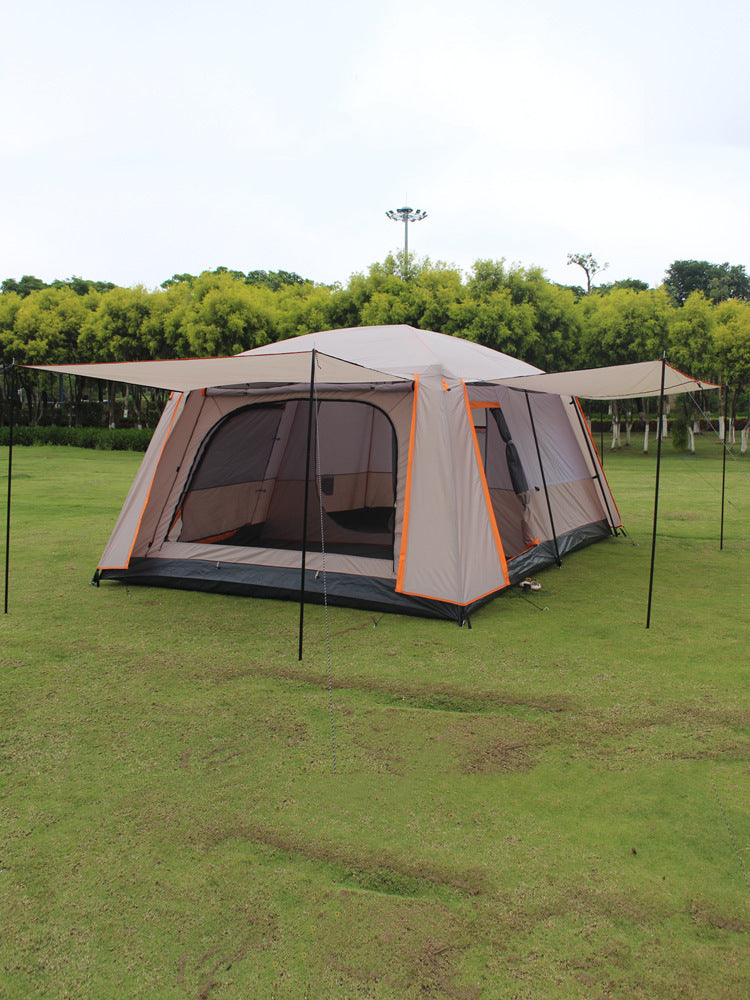 Outdoor Double-Layer Camping Tent with Two Rooms and One Hall, Waterproof Sunscreen Black Glue Coating for 4-12 Person
